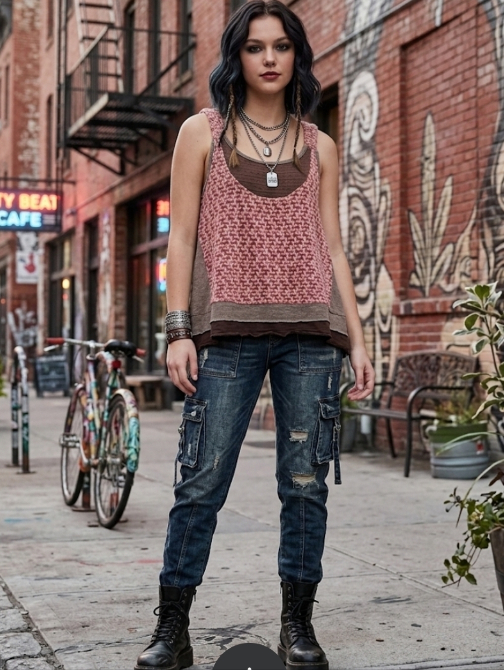 Funky People Multimedia Chunky Woven Sweater Tank Top Brown Rust L